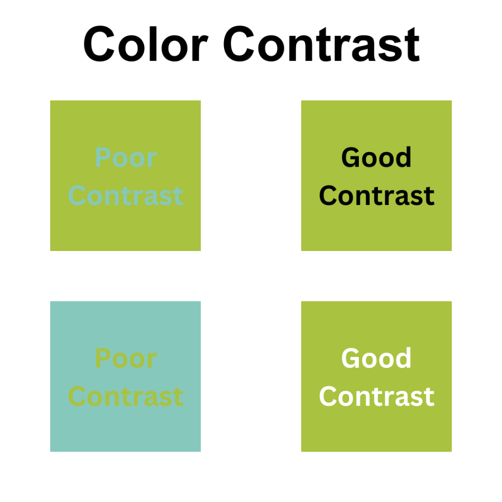 Example of good contrasting colors verses poor contrasting colors.